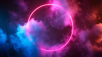 Wall Mural - a neon circle blacklight smoke background