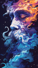 Wall Mural - a neon blacklight wizard breathing smoke