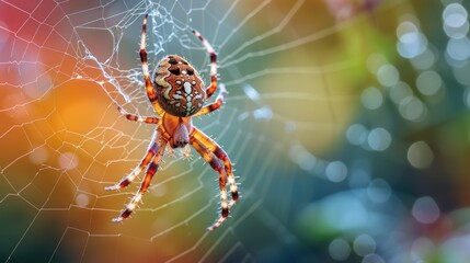 Wall Mural -  a close up of a spider on it's web in the middle of a blurry image of a blurry background.