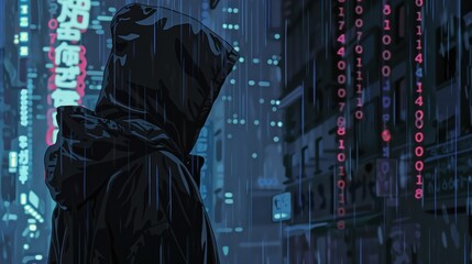 Intruder in Matrix Code Rain