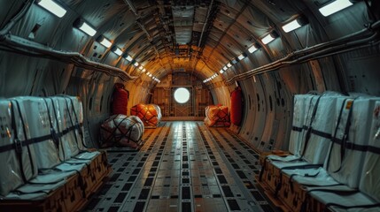 Sticker - The interior of a military transport plane with cargo or aid for Ukraine.