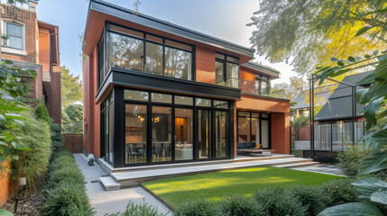 Wall Mural - The combination of restored original brickwork and sleek modern finishes gives this home a character all its own.