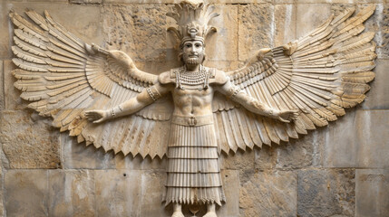Wall Mural - in the ancient sumerian myth of the descent of inanna an angel with fiery wings descends to the unde