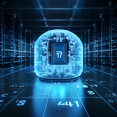 3d rendering of a hologram with binary code on a blue background