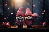 Fototapeta Pokój dzieciecy - stylist and royal Cute valentine gnomes holding hearts illustration prints modern, space for text