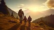 © touseef - Father and two boys hiking in the washington state mountains