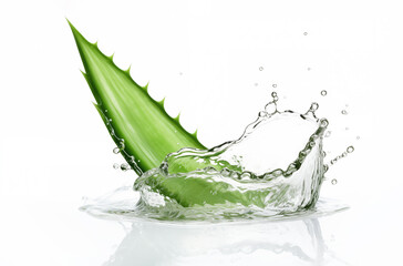 aloe plant gel water splash on white background