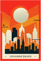 Poster - Johannesburg city brutalism poster with abstract skyline, cityscape retro vector illustration. South Africa megacity travel cover, brochure, flyer, leaflet, business presentation template image