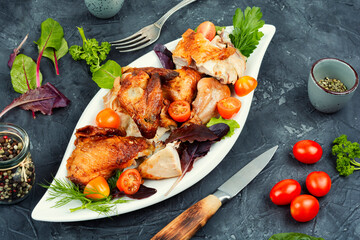 Canvas Print - Grilled barbecue chicken pieces.