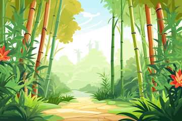 Wall Mural - a painting of a path through a bamboo forest