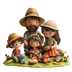 Wall Mural - a 3d animated cartoon render of a happy family enjoying a picnic in a sunny meadow. created with gen