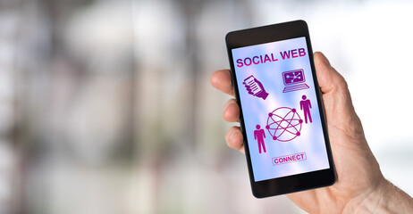 Wall Mural - social web concept on a smartphone