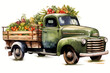 a green truck filled with lots of fruit