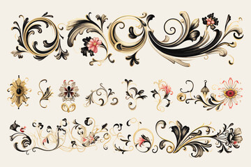  a set of decorative floral designs on a white background