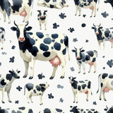 Fototapeta Pokój dzieciecy - Watercolor seamless pattern with cow.