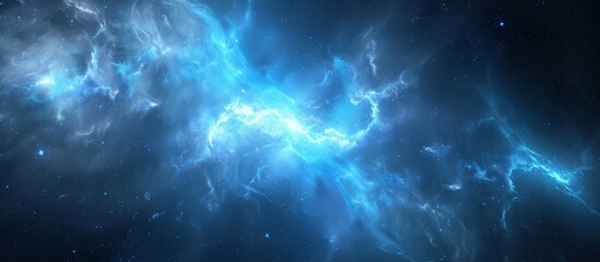 Poster - a computer generated image of a blue nebula in space . High quality