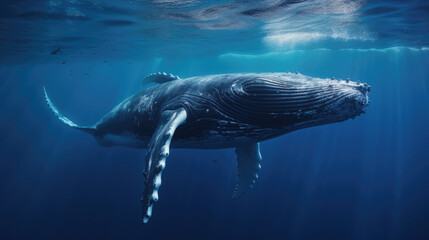  Magnificent Humpback whale swimming in clear blue water