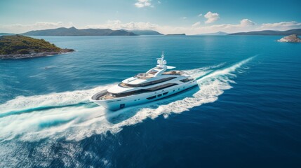 Sticker - A luxury yacht cuts through the deep blue sea