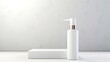 © paisorn - White blank model of serum and lotion, C4D render, on white platform, white blank background