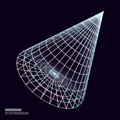 Aufkleber - Glitched Cyberpunk 3D Cone Shape. 3D Grid Geometry for Retrowave Vaporwave Synthwave Style Graphic Design. Old Cyberpunk 80s-90s Aesthetic Virtual Reality Concept. Vector Illustration.