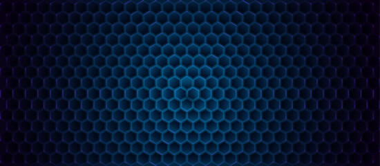 Fototapete - Technology or Science Abstract Blue Hexagonal Grid Background. Chemical Network. Nanomaterials Nanotechnology Concept. Cyberpunk Style Futuristic Hexagon Grid Game Backdrop. Vector Illustration.