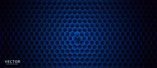 Fototapete - Technology or Science Abstract Blue Hexagonal Grid Background. Chemical Network. Nanomaterials Nanotechnology Concept. Cyberpunk Style Futuristic Hexagon Grid Game Backdrop. Vector.