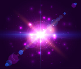 Fototapete - Transparent Star Light Lens Flare Effect. Abstract Overlay Background. Spotlight Flash with Rays. Flare Haze Leak Vector Illustration.