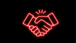   4K illustration of shaking hands icon in outline design, animated on a  black background.