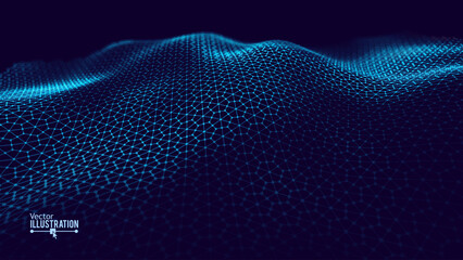 Leinwandbilder - Futuristic Hexagon Grid. HUD Background Design Element. Technology Concept. Ultrawide 3D Landscape. Big Data Vector Illustration. Abstract Technology Wallpaper.