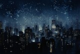 Fototapeta  - Urban Nightlife Captured in an Abstract Dark Blue Cityscape, Featuring Dots of Light Reminiscent of City Windows, Generative AI
