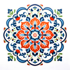 Wall Mural - Symmetrical flowery floral seamless mosaic vibrant colorful islamic art pattern, white background