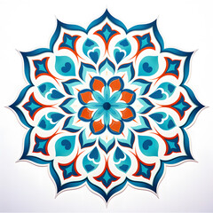 Wall Mural - Symmetrical flowery floral seamless mosaic vibrant colorful islamic art pattern, white background