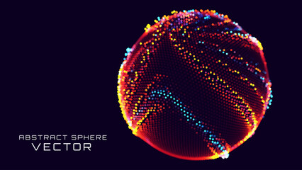 Poster - 3D Sphere Dots. Global Digital Connections. Abstract 3D Spiral Grid Design. Sci-Fi Technology Science Style Vector Object. Futuristic 3D Sphere HUD Element.