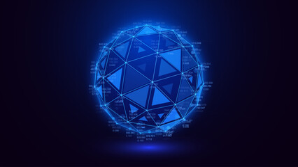 Leinwandbilder - 3D Sphere of Lines Background. Triangle Grid HUD Element. Sci-Fi Planet Earth Template for Heads Up Display. Geometry Math Vector Illustration.