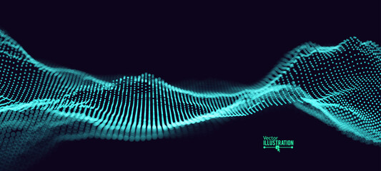 Leinwandbilder - Blue Wireframe Landscape Wire with Depth of Field Effect. 3D Topographic Map Background Concept. Geography Concept. Tech Wavy Backdrop. Space Game Surface HUD Design Element.