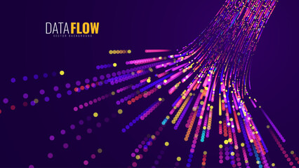 Leinwandbilder - Digital Data Flow Vector Background. Big Data Technology Lines. 5G Wireless Data Transmission. High Speed Light Trails. Information Flow in Virtual Reality Cyberspace. Vector Illustration.