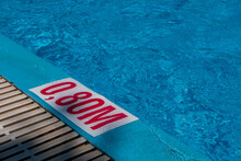 Depth Marking At The Edge Of The Pool. A Small Depth Of 0.8 M In The Children's Pool.