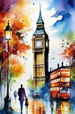 Fototapeta Londyn - Big ben watercolor paint ilustration