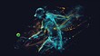 © Zahid - A tennis player's abstract silhouette against a black background. Tennis player man with racket hits the ball.