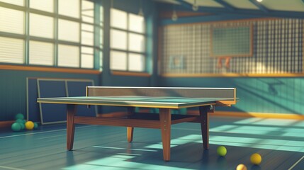 Wall Mural - Ping pong table, table and balls in a sport hall. table tennis