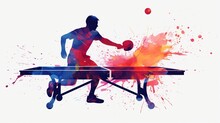 Colorful Silhouette Male Table Tennis Vector Illustration On White Background. 