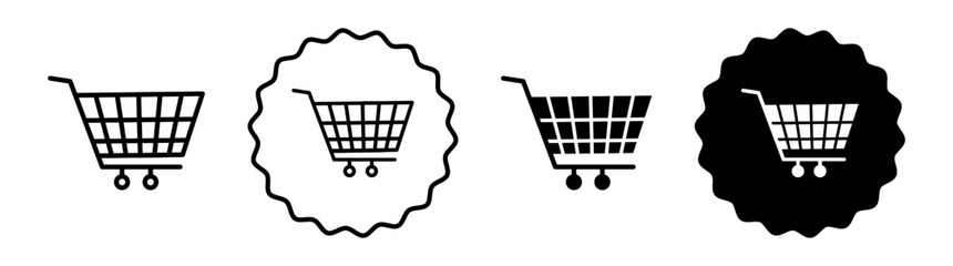Wall Mural - Shopping cart set in black and white color. Shopping cart simple flat icon vector