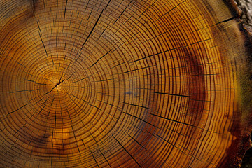  Close-up of centenarian tree growth rings for dendrochronology.
