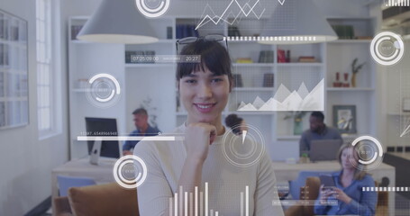 Poster - Image of data processing over diverse business people in office