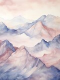 Fototapeta Natura - Muted Watercolor Mountain Ranges - Snow-Capped Art with Faint Snowy Peaks