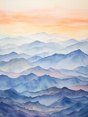 Wall Mural - Muted Watercolor Mountain Ranges: Twilight Dusk in the Hills
