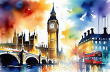 Fototapeta Big Ben - Big ben watercolor paint ilustration