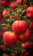 Wall Mural - Red apples on branch with water drops