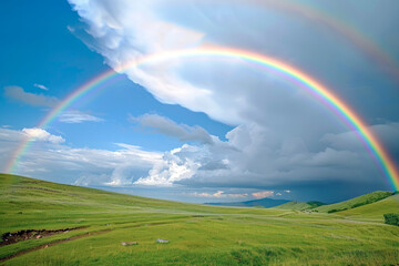  The Various Changes in Nature's Landscapes. Rainbows After Rain, Flowing Clouds, and Seasonal Transitions to Depict the Dynamism of Nature, Suitable for Various Purposes.