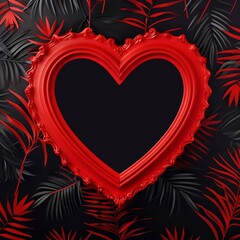 Wall Mural - red heart frame with palms black background